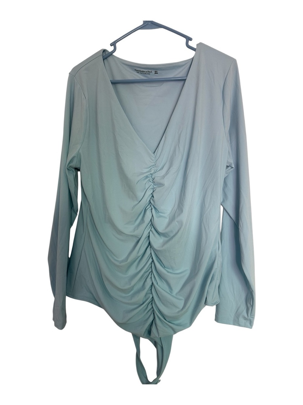 Abercrombie & Fitch Light Aqua Ruched V-Neck Bodysuit